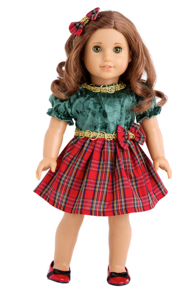 Christmas Classic Clothes for 18 inch American Girl Doll Holiday Dress Bow Shoes Dreamworld Collections