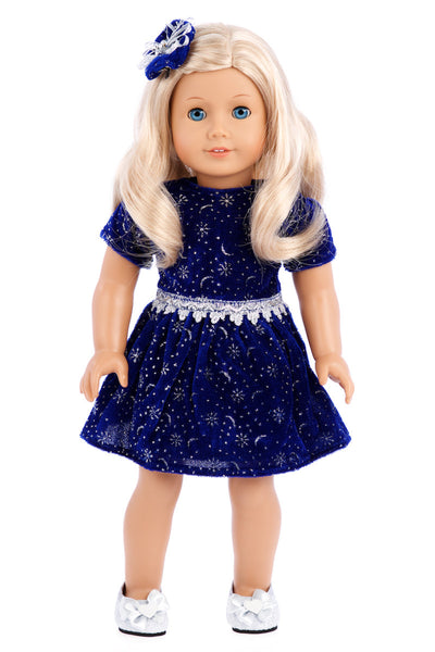 Midnight Blue - Clothes for 18 inch American Girl Doll - Holiday Dress,  Shoes – Dreamworld Collections