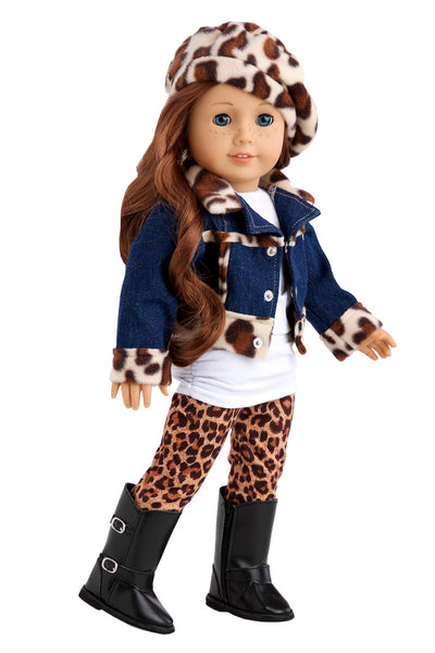 Adventure - Clothes for 18 inch Doll - 5 Piece Outfit - Jeans jacket, Ivory  Tank Top, Skirt, Scarf and Boots