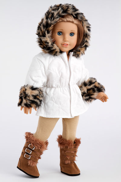 Cotton Candy - Clothes for 18 inch Doll - Pink Parka with Hood, Short Ivory  Dress and Pink Boots