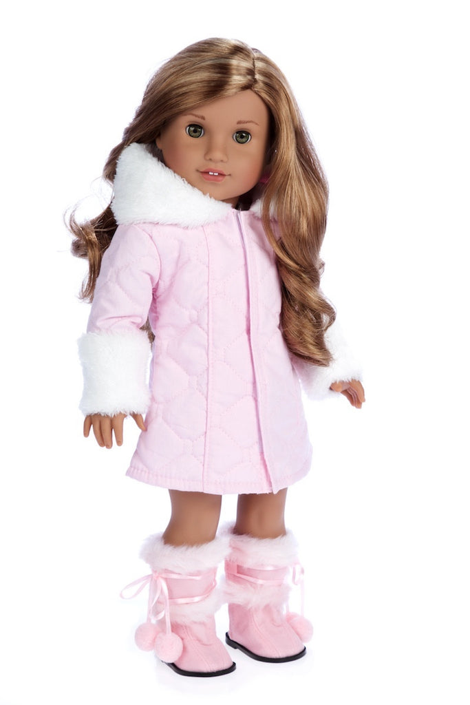 Cotton Candy - Clothes for 18 inch Doll - Pink Parka with Hood, Short Ivory  Dress and Pink Boots
