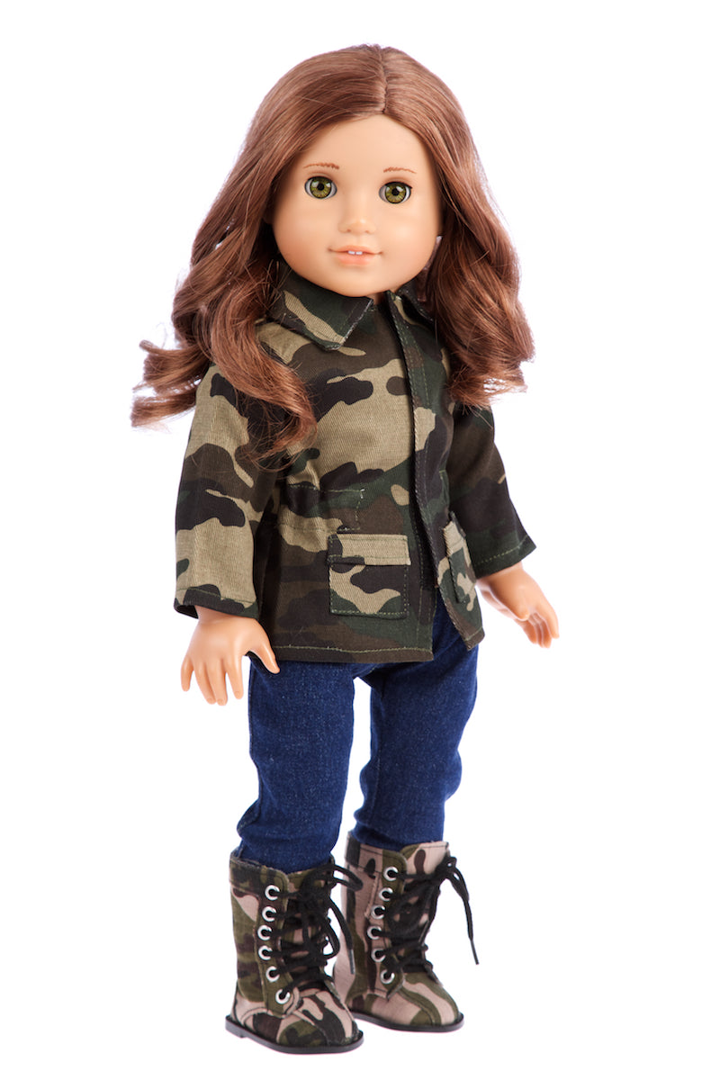 Military Style - 4 Piece Doll Outfit - Camouflage Jacket - 18 inch Doll ...