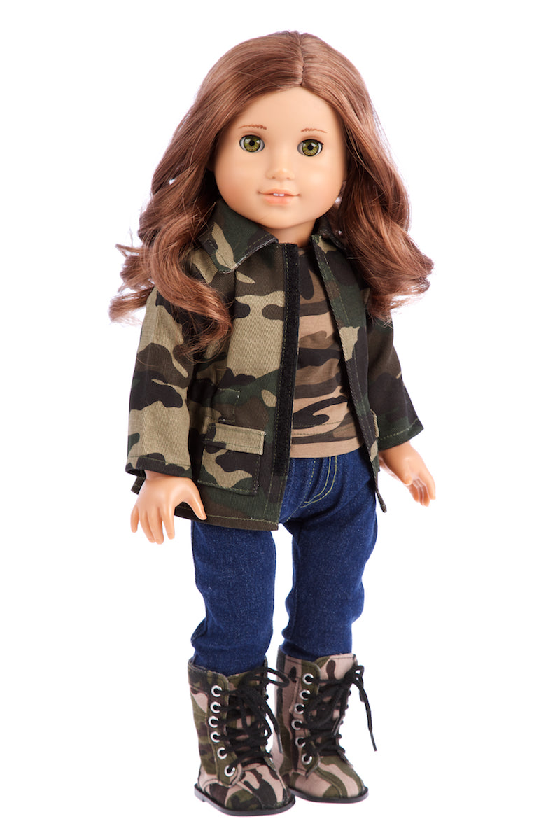 Military Style - 4 Piece Doll Outfit - Camouflage Jacket - 18 inch Doll ...