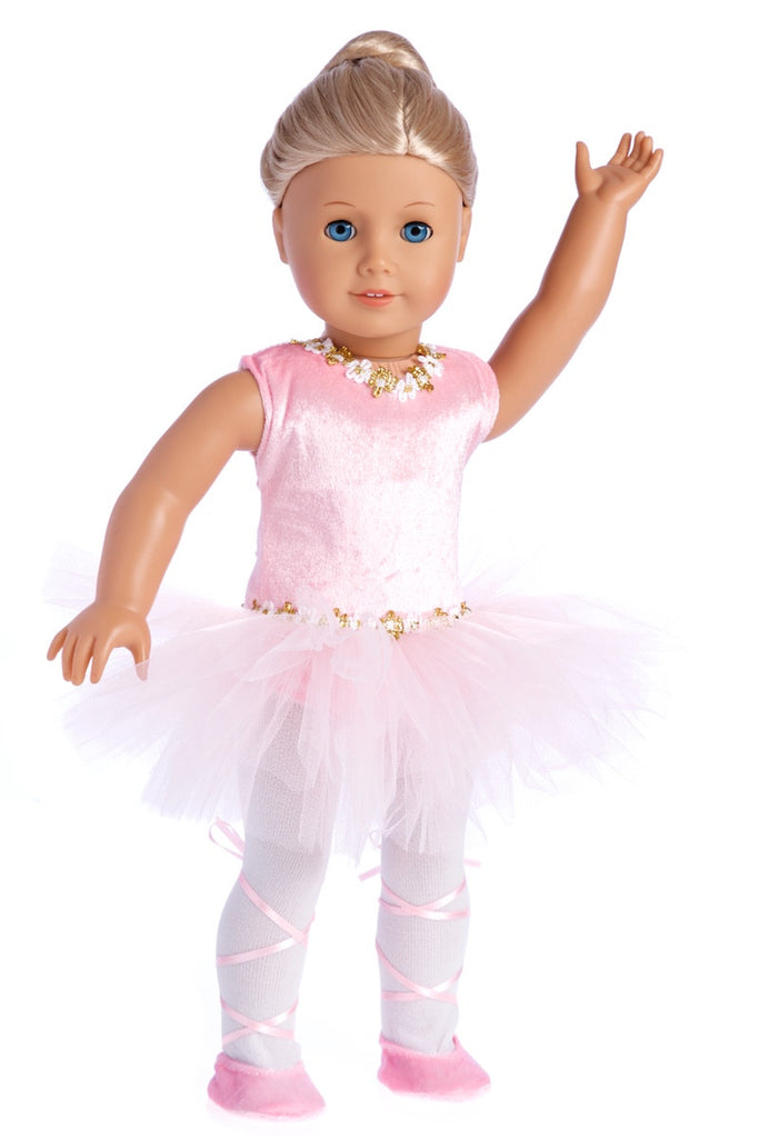 Prima Ballerina - Clothes for 18 inch Doll - 3 Piece Ballet Outfit - Pink  Leotard with Tutu, White Tights and Slippers